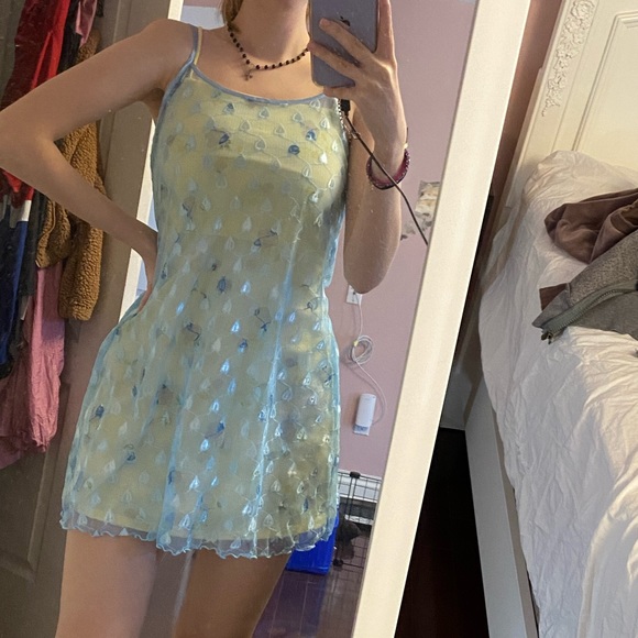 amazing rare blue lace mesh slip dress! - Picture 2 of 4